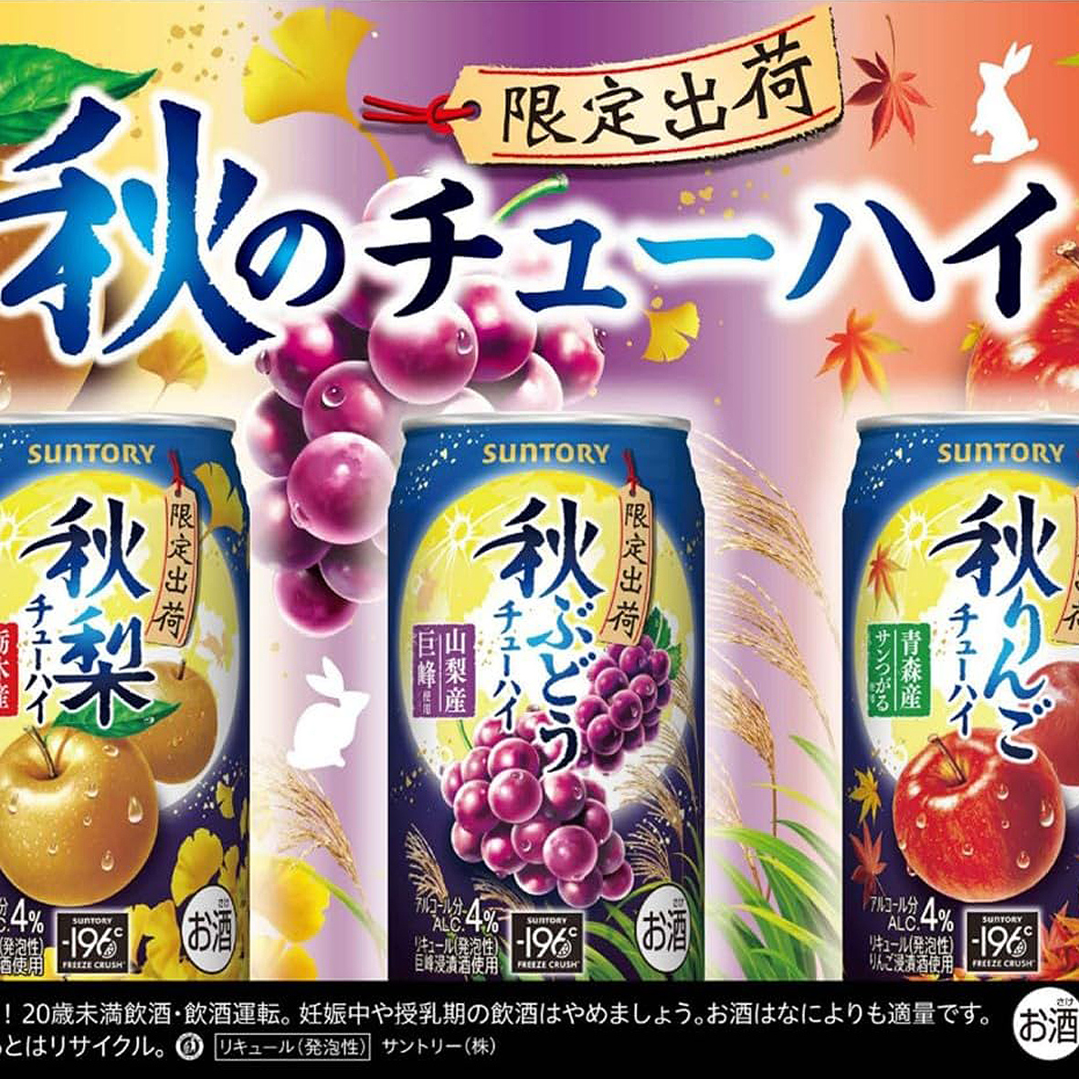 包邮 日本本土SUNTORY三得利-196度秋季限定苹果梨子葡萄微醺果酒