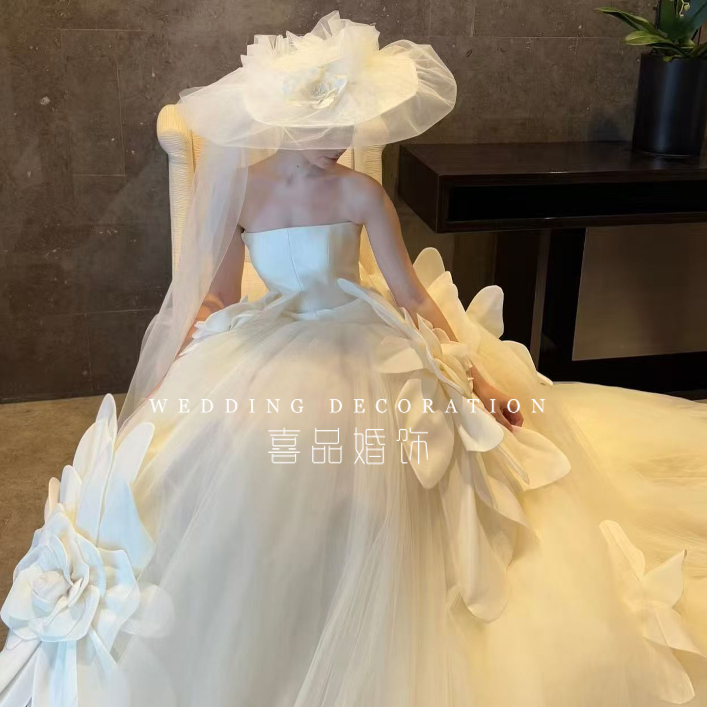 喜品新款法式新娘造型纱花礼帽连纱街拍走秀样片写真婚纱礼服帽子
