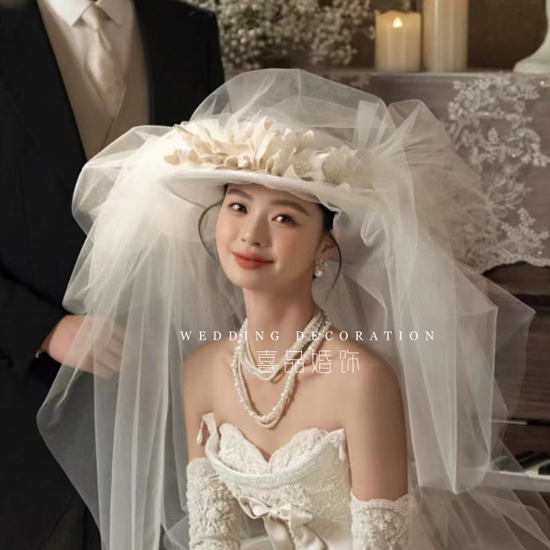 结婚外景样片拍照演出造型帽子