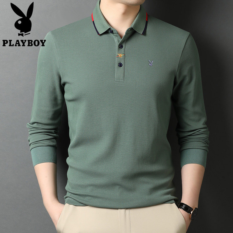 花花公子长袖t恤男士新品潮款刺绣纯棉Polo衫男秋装体恤休闲上衣