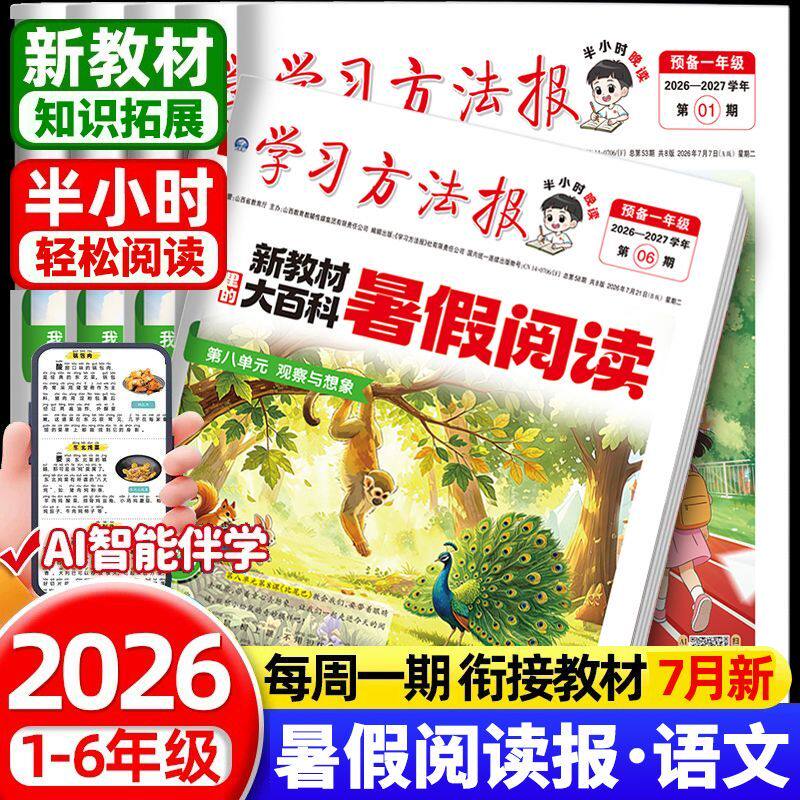 2026新版暑假阅读报纸一二三四五六年级语文暑假阅读半小时学习方法基础知识训练1-6年级小学生课外阅读期刊报纸期末复习学习方法