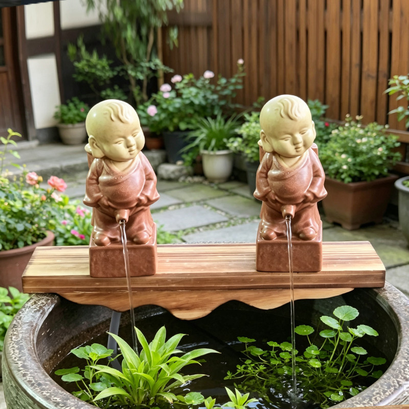 假山盆景配件上水石陶瓷尿童鱼缸摆设喷水小孩人物摆件水族装饰品