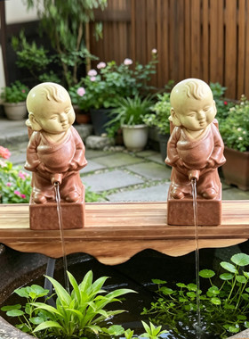 假山盆景配件上水石陶瓷尿童鱼缸摆设喷水小孩人物摆件水族装饰品