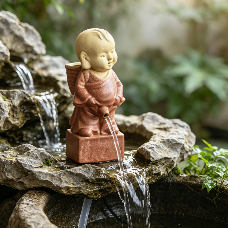 假山盆景配件上水石陶瓷尿童鱼缸摆设喷水小孩人物摆件水族装饰品