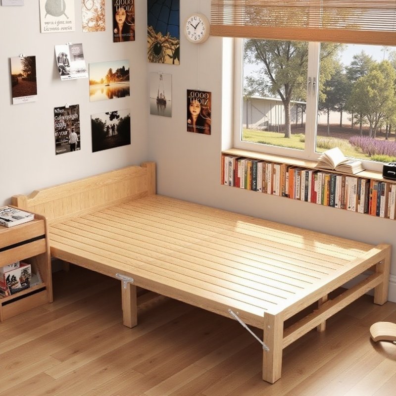 实木床折叠单人床1米5午休简易家用硬板午睡双人出租房1米1小床