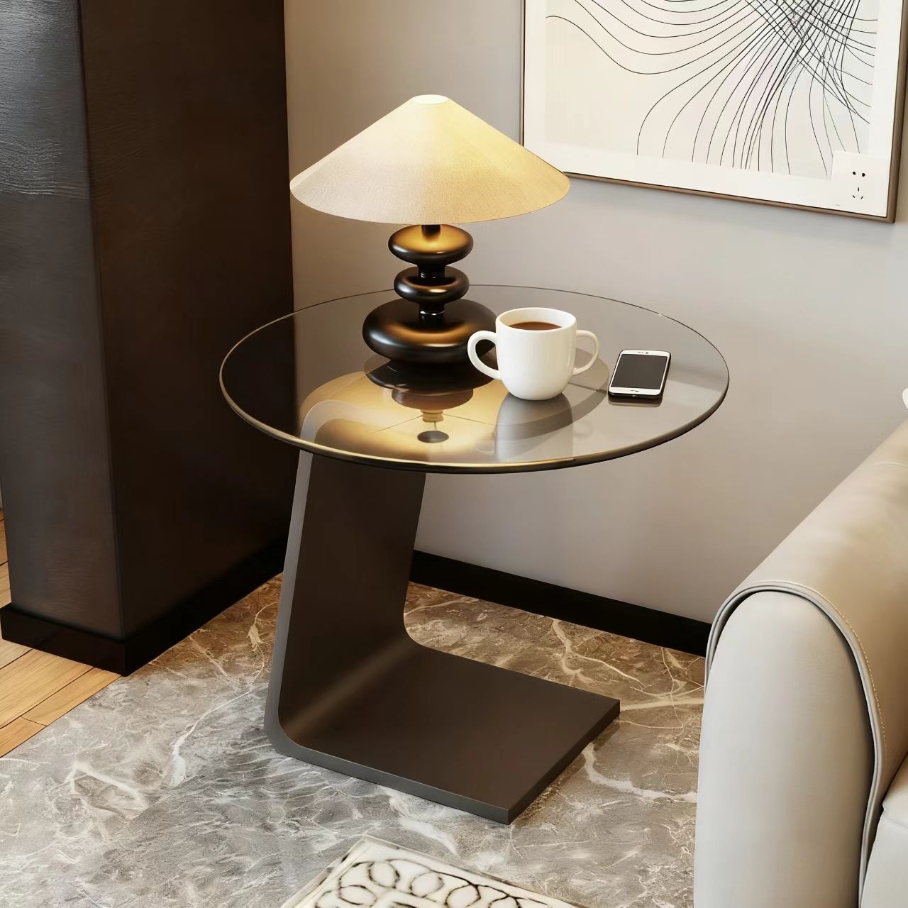 艺术感玻璃沙发边几客厅茶几茶桌