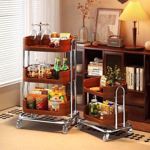 实木小推车零食置物架中古客厅可移动茶几沙发边几复古水果收纳架