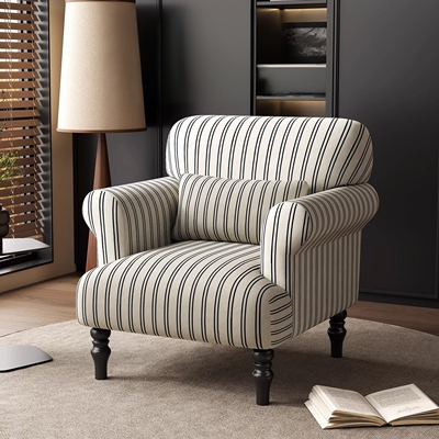 复古布艺沙发单人老虎椅实木