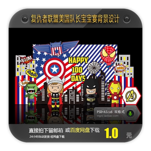 复仇者联盟美国队长素材钢铁侠蜘蛛侠Q版 宝宝宴生日派对设计矢量