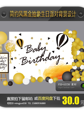 简约风黑金抽象生日派对背景设计迎宾签到图案素材AIcs6+PSD格式