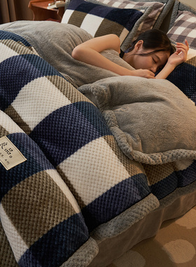 冬季床上珊瑚绒四件套加厚保暖双面绒法兰绒床单被套法莱绒三件套