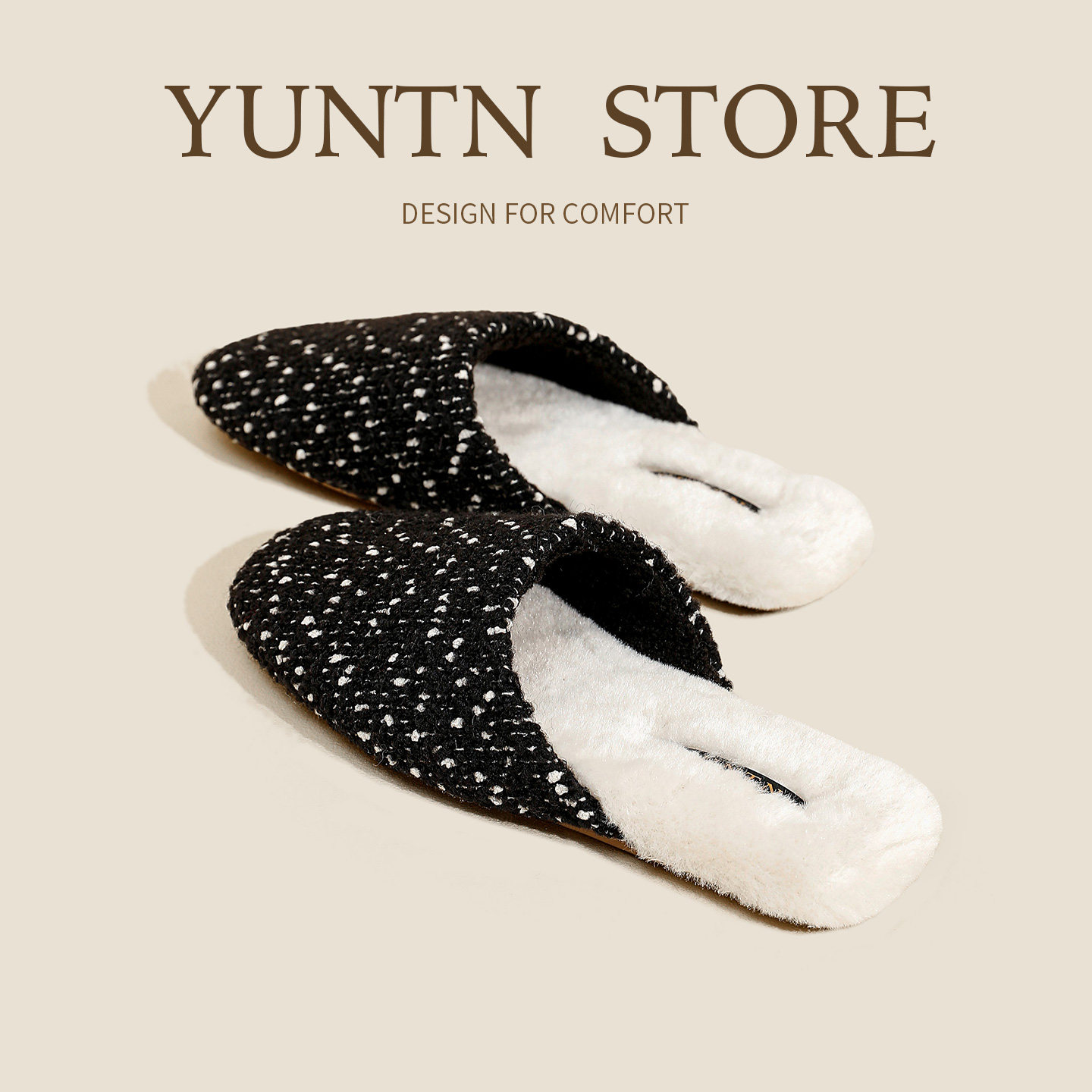 冬季加绒保暖chic感时髦精加绒保暖羊毛混纺棉拖鞋女室内居家鞋男