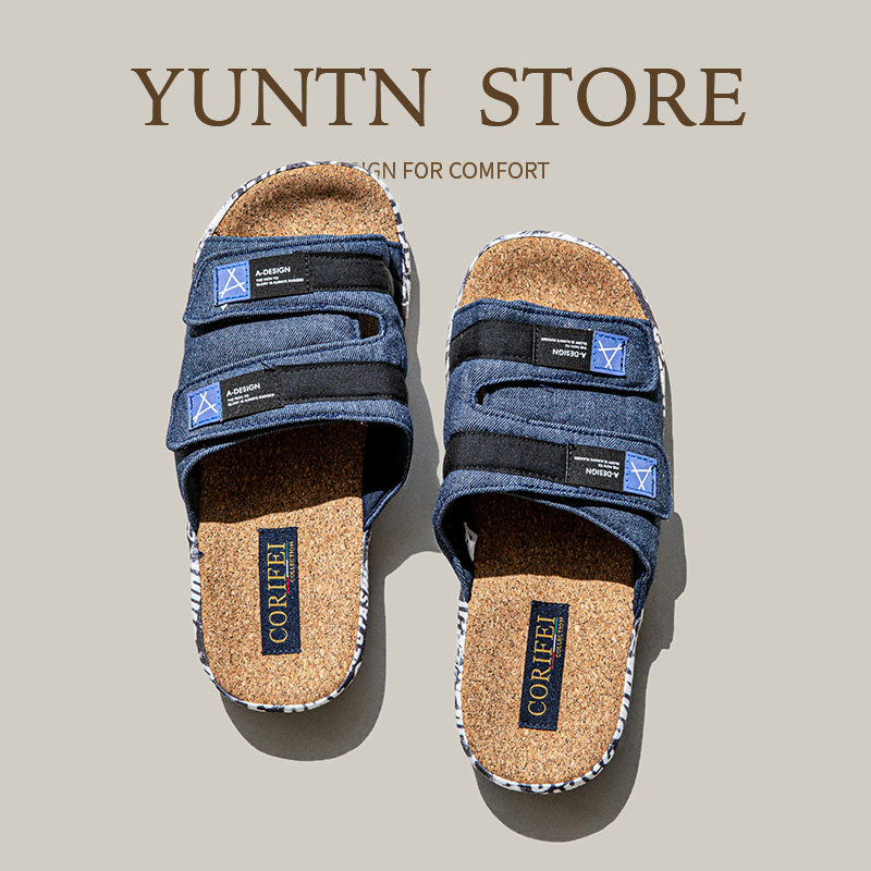 男士牛仔拖鞋魔术贴可调节轻奢高级感透气开口时尚休闲防滑可外穿,居家布艺,居家棉拖/棉鞋,淘宝优惠券,粉丝福利购,淘宝优惠卷