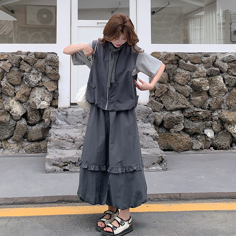 新款三件套短T+马甲+花苞半裙286-2532-P185-K278，女装套装/套裙，安雅