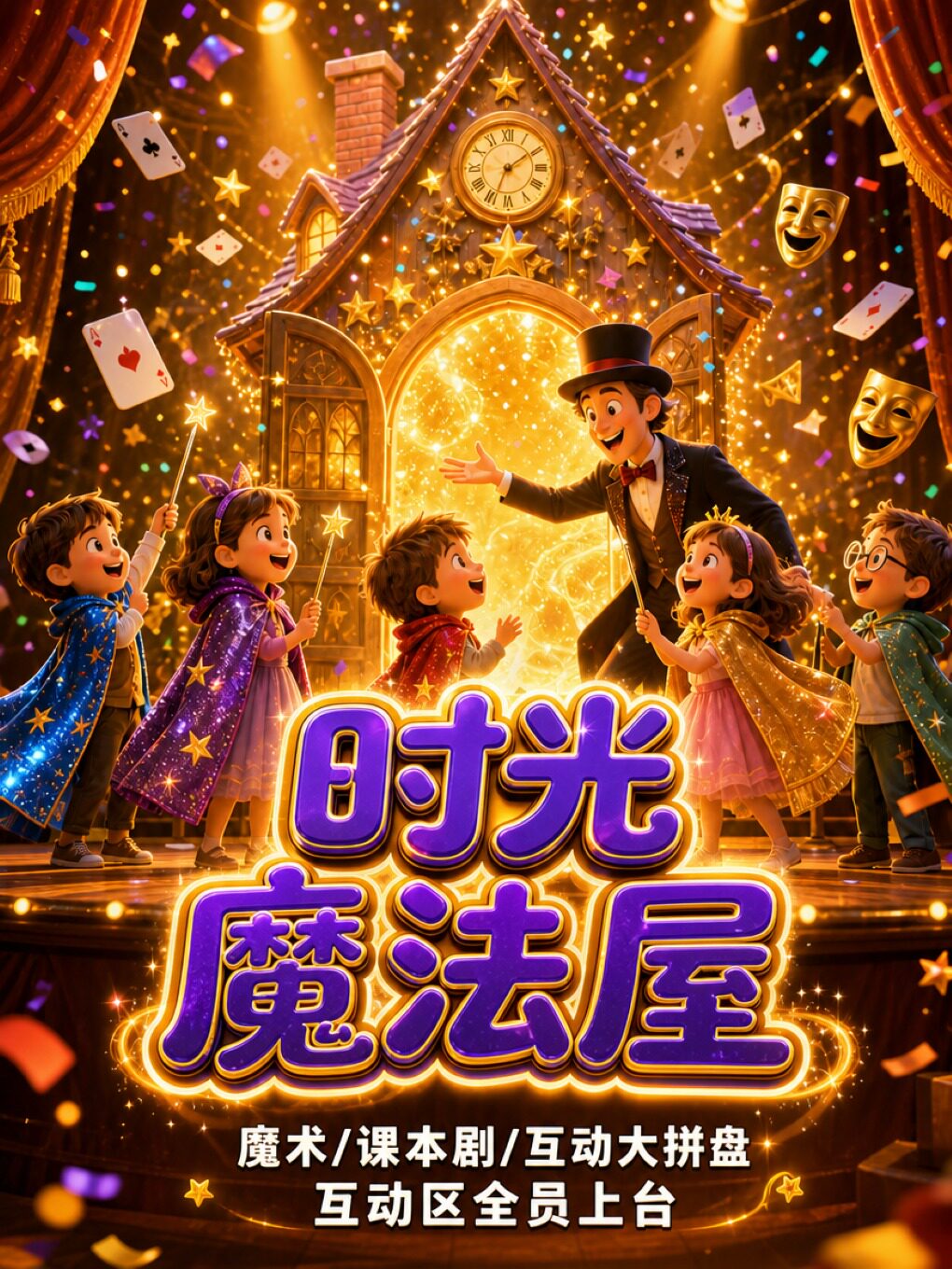 【北京】蓝色港湾/零距离互动魔法儿童剧《时光魔法屋》购票就送超大玩具/魔术与话剧拼盘/全员上台互动角色扮演