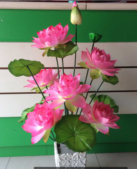 假花 仿真大荷花睡莲 绢花 干花 落地盆景摆放花艺客厅落地