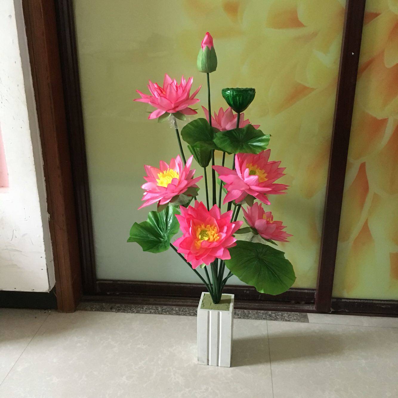 包邮假花仿真大荷花王睡莲 绢花干花 落地盆景供佛摆放花艺