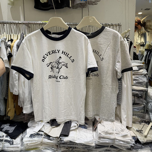 拼接撞色印花字母短袖T恤