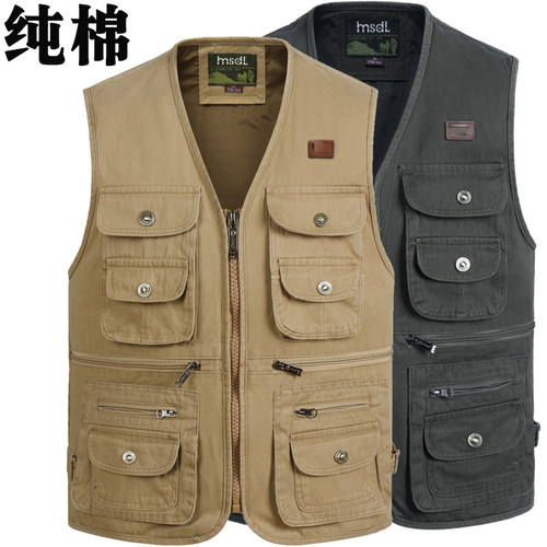 春秋款爸爸纯棉钓鱼户外摄影马甲