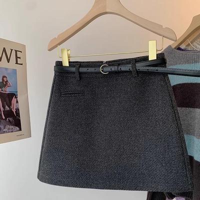 毛呢a字半身裙秋冬小个子百搭灰色包臀短裙胖mm大码加厚黑色半裙