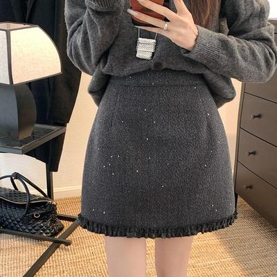 韩系小香风亮闪闪半身裙花边短裙