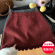 复古红色木耳边半身裙大码 小个子毛呢a字包臀裙高级感亮闪闪短裙