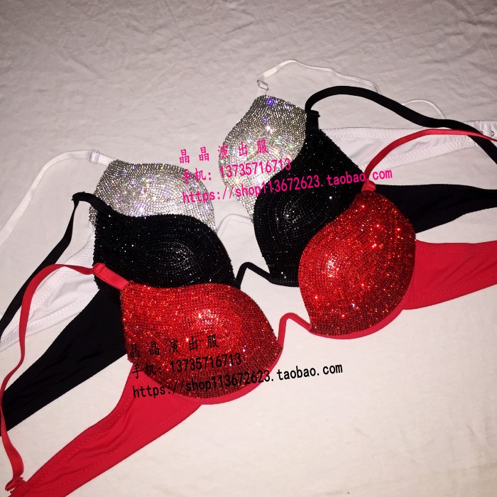 夜店酒吧红色烫钻文胸聚拢演出服