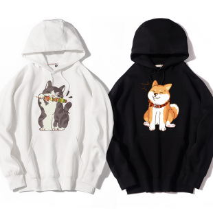 不听不看不闻不问猫咪情侣装连帽套头美式春秋外套衣服卫衣hoodie