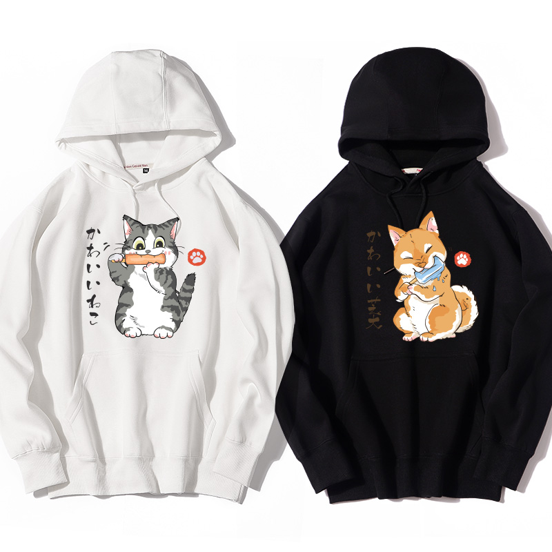 卡通猫咪狗狗吃冰棒情侣装卫衣