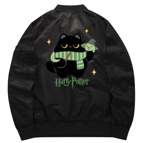小黑猫印花周边飞行服夹克教练夹克外套衣服哈利波特联名卡通
