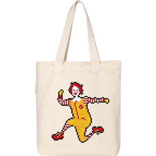 像素画小丑帆布包手拎包托特包女大容量单间手提袋斜挎包书包痛包