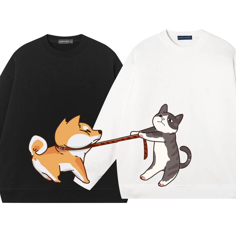 猫狗图案网红情侣装潮流抖音