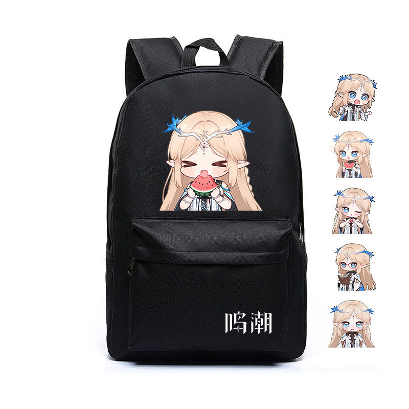 鸣潮游戏卡提希娅Q版双肩包黑色简约双肩背包小学生书包大容量