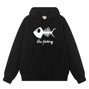 豆小萌去钓鱼go fishing卫衣男女连帽加绒加厚外套外衣服钓鱼佬鱼
