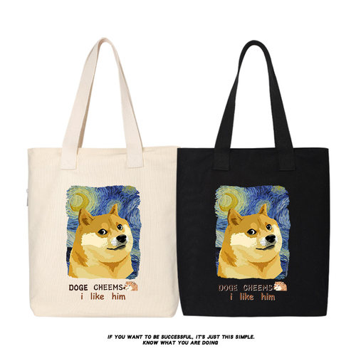 梵高星空联名Doge柴犬CHEEMS网红傻狗帆布包托特包单肩包背包痛包
