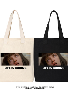 低俗小说Pulp Fiction帆布袋文艺复古单肩手提包电影周边购物包袋