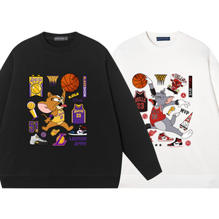 豆小萌猫和老鼠联名23号球衣篮球运动纯棉卫衣男女圆领长袖飞人衣