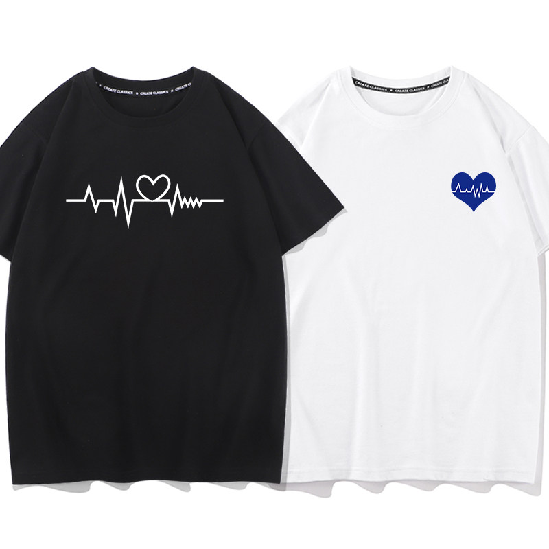 心电图心动的感觉夏季纯棉短袖情侣装T恤半袖潮流短袖t恤男女衣服,模玩/动漫/周边/娃圈三坑/桌游,动漫T恤/鞋帽/服装,淘宝优惠券,粉丝福利购,淘宝优惠卷