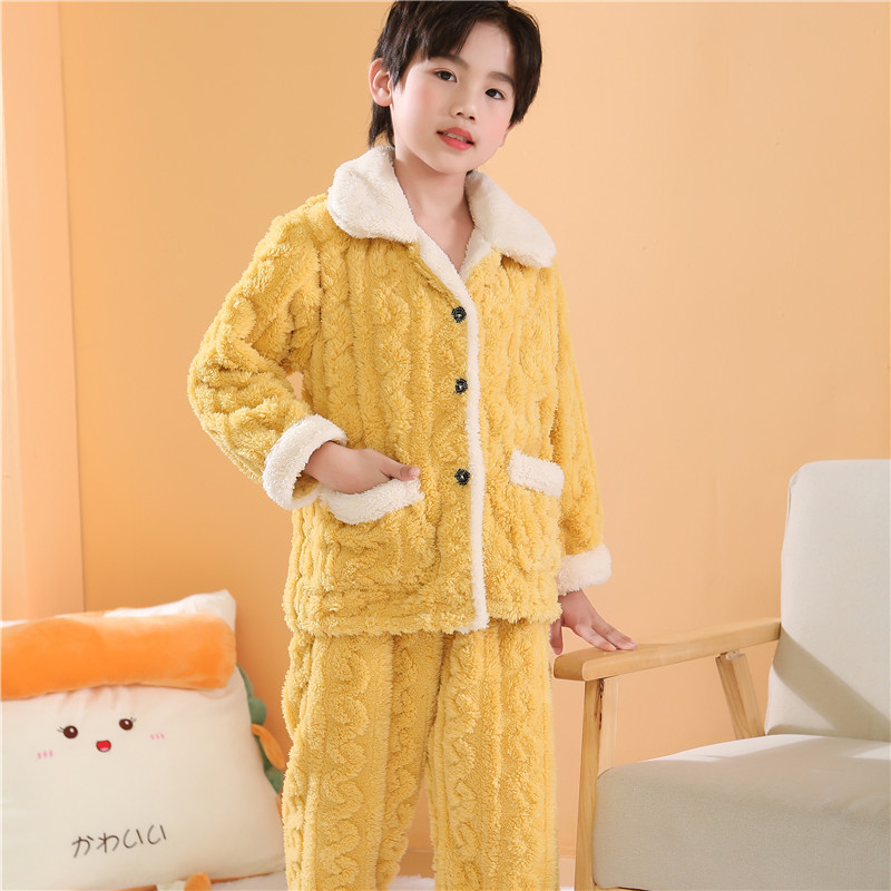 男童法兰绒家居服加厚冬季