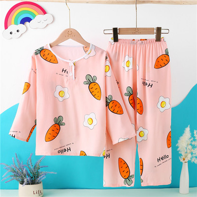 儿童睡衣家居服女童宝宝棉绸内衣休闲套装春夏薄款透气空调服套装