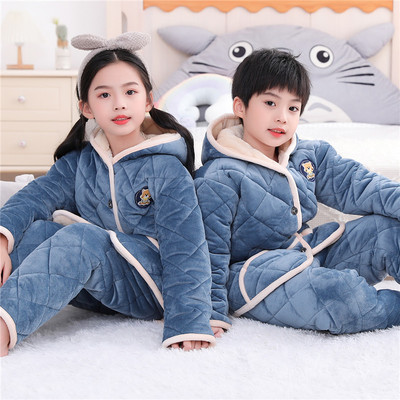 冬季夹棉加厚款大童珊瑚绒睡衣