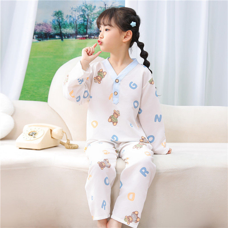 睡衣女夏季云朵棉长袖长裤2025新款少女Y领夏天可外穿家居服套装