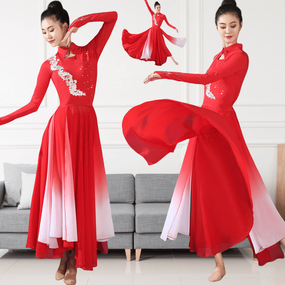 古典舞演出服女飘逸扇子舞千红舞开场舞服装中国风现代舞秧歌服装