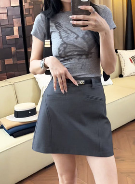 【一比Eby】港风短款灰西装裙子春夏半裙灰色半身裙短裙女241758#