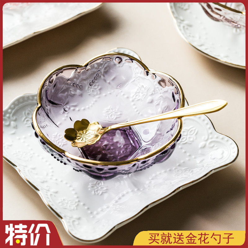 Japanese style Japanese style glass bowl with cherry blossom and sugar water Tremella