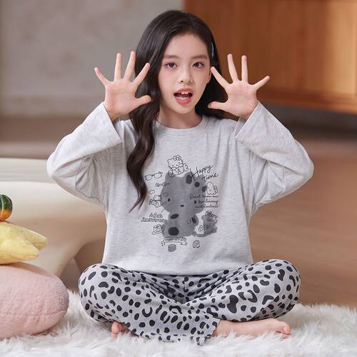 女童纯棉春秋KT猫家居服套装
