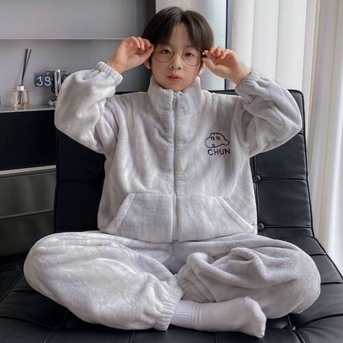 男童秋冬法兰绒助眠家居服套装