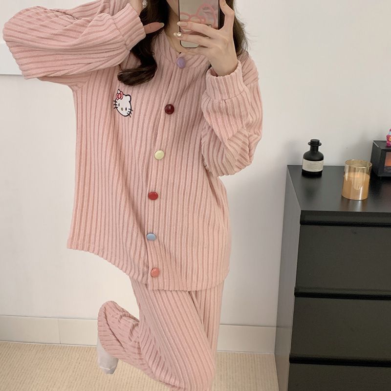 2025网红同款春秋睡衣套装女款开衫长袖公主风德绒甜美家居服