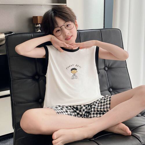 男童莫代尔背心短裤家居服套装
