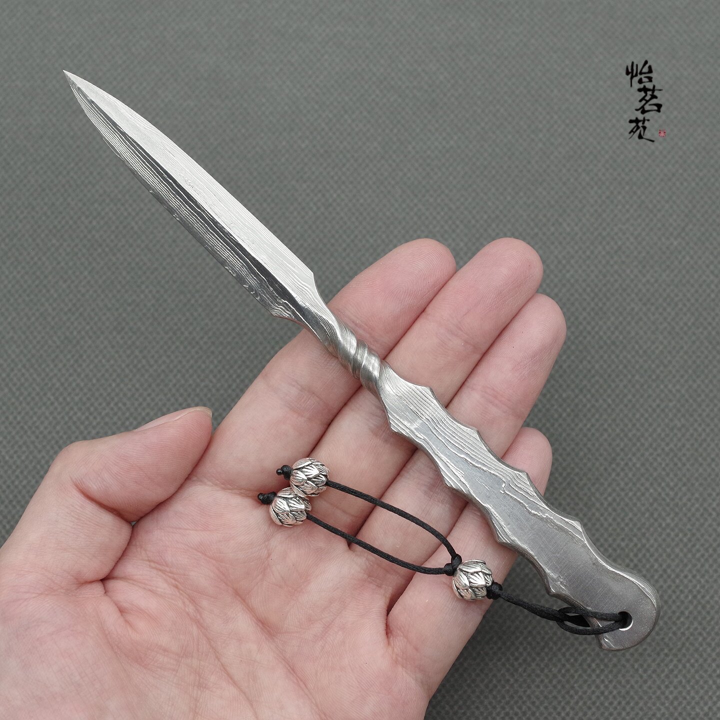 龙泉不锈大马士革钢手工锻打茶刀